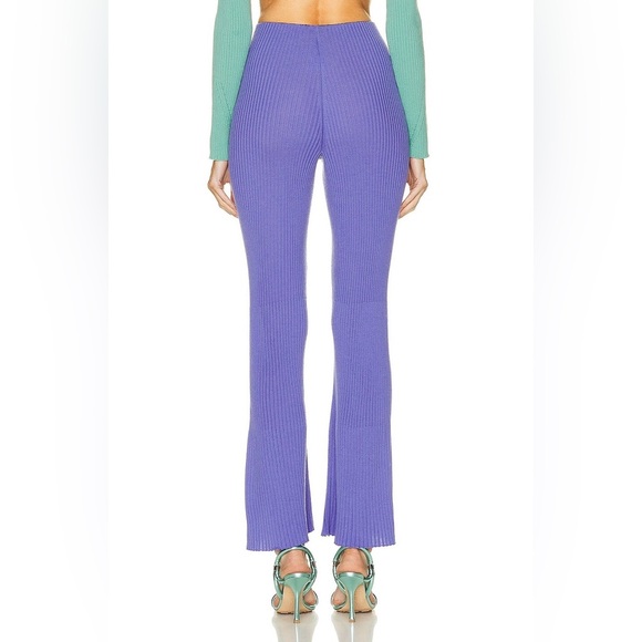 WOLFORD Wool Rib-knit Flared Trousers In Iris Bloom - Picture 2 of 8